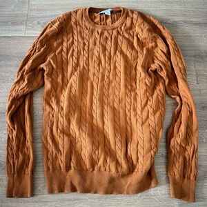 Amazon Essentials Men's Crewneck Cable Cotton Sweater (Rust)
